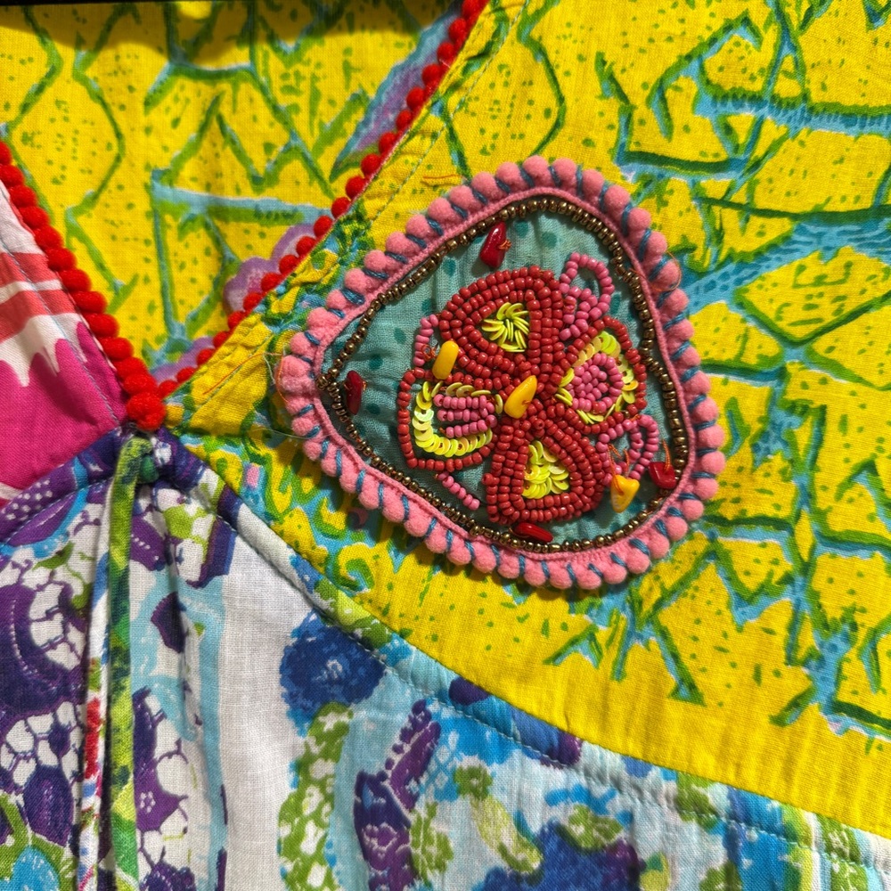 Colorful Patchwork V-Neck Blouse - image 3